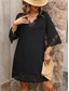 cheap Plain Dresses-Women&#039;s Black Dress Mini Dress Lace Patchwork Casual V Neck 3/4 Length Sleeve Black Color