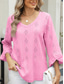 cheap Lace Tops-Women&#039;s Shirt Blouse Solid Color Basic Casual 3/4 Length Sleeve V Neck Regular Tops Daily Eyelet Pink Blue Green Spring Fall