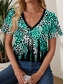 cheap Art&amp;Design tee-Women&#039;s T Shirt Leopard Stylish Casual Short Sleeve V Neck Regular Tops Daily Print Green Summer