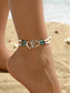 رخيصةأون سوار نسائي-سوار كاحل من الخرز على شكل قلب مزدوج للنساء، مجوهرات شاطئ مصنوعة يدويًا بخرز فيروزي وأبيض، مثالي للصيف والإجازات والهدايا