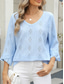 cheap Lace Tops-Women&#039;s Shirt Blouse Solid Color Basic Casual 3/4 Length Sleeve V Neck Regular Tops Daily Eyelet Pink Blue Green Spring Fall