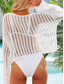 cheap Cover Up-Women&#039;s Swimwear Cover Up Swimsuit Cut Out Vacation Beach Wear Solid Color Round Neck Long Sleeve Bathing Suits