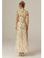 cheap Floor Length-Floral Lace A-Line Embroidered Dress Beach Wedding Formal Mother of the Bride Elegant Vintage V Neck Ankle Length Tulle Short Sleeve with Appliques Flower