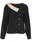 voordelige Vrouwen Werk Tops-Dames Overhemd Blouse Effen Kleur Basic Casual Lange mouw V-hals Normale tops Dagelijks Lapwerk Knop Zwart Zomer Lente