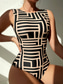 cheap One-piece swimsuits-Women&#039;s Swimsuits One Piece Monokini Swimsuit Backless Tummy Control High Waist Slim Vacation Beach Wear Geometric Round Neck Sleeveless Bathing Suits