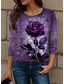 cheap Floral tee-Valentine Women&#039;s Rose T Shirt Fashion Cute Rose Floral Regular Tops Long Sleeve Crew Neck Print Regular Fit Daily Weekend Black Blue Purple Orange Rose Pink Fall Winter