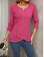 cheap Work Tops-Women&#039;s T Shirt Plain Fashion Modern Casual Long Sleeve Crew Neck Regular Tops Daily Weekend Buttons Fuchsia Brown Green Fall Winter