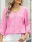 cheap Lace Tops-Women&#039;s Shirt Blouse Solid Color Basic Casual 3/4 Length Sleeve V Neck Regular Tops Daily Eyelet Pink Blue Green Spring Fall