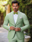 cheap Suits-Men&#039;s Party Wedding Linen Suits Sage Solid Colored Standard Fit 2 Piece Single Breasted Two-buttons