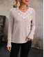 cheap Lace Tops-Women&#039;s Elegant Lace Tops Eyelet Blouse Casual Solid Color Regular Tops Long Sleeve V Neck Lace Patchwork Regular Fit Daily Romantic Petite Tops Summer Holiday Wear Gray Semi Formal Blouses