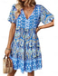 abordables Robe Boho de Vacances-Femme Mini robe Robe casual Robes bohème chic robe boheme Bohême Le style mignon Ethnique Vacances du quotidien Plage Ample Floral Graphic Manche Courte Col V Bleu Orange Eté Printemps