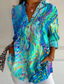 cheap Hawaiian Tops-Women&#039;s Hawaiian Shirts Flowy Tops Vintage Casual Graphic Geometric Long Tops Long Sleeve Shirt Collar Patchwork Buttons Print Form Fit Vacation Work Daily Light Blue Summer Holiday Clothes