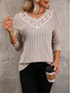 cheap Lace Tops-Women&#039;s Elegant Lace Tops Eyelet Blouse Casual Solid Color Regular Tops Long Sleeve V Neck Lace Patchwork Regular Fit Daily Romantic Petite Tops Summer Holiday Wear Gray Semi Formal Blouses