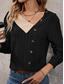voordelige Vrouwen Werk Tops-Dames Overhemd Blouse Effen Kleur Basic Casual Lange mouw V-hals Normale tops Dagelijks Lapwerk Knop Zwart Zomer Lente