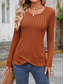 cheap Work Tops-Women&#039;s T Shirt Plain Fashion Modern Casual Long Sleeve Crew Neck Regular Tops Daily Weekend Buttons Fuchsia Brown Green Fall Winter