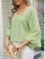 cheap Lace Tops-Women&#039;s Shirt Blouse Solid Color Basic Casual 3/4 Length Sleeve V Neck Regular Tops Daily Eyelet Pink Blue Green Spring Fall