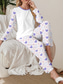 cheap Women&#039;s Sleepwear-Valentine Women&#039;s Pajama Set Casual Comfort Comfrt Heart T Shirt Pant Home Valentine&#039;s Day Long Sleeve Crew Neck Purple Spring Fall Winter