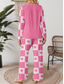 cheap Women&#039;s Sleepwear-Valentine Women&#039;s Pajama Set Casual Comfort Comfrt Heart Grid / Plaid T Shirt Pant Home Valentine&#039;s Day Daily Long Sleeve Crew Neck Pink Spring Fall Winter