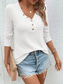 cheap Plain Tops-Women&#039;s T Shirt Plain Fashion Modern Casual Long Sleeve V Neck Regular Tops Daily Weekend Buttons White Pink Spring Fall