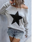 cheap Graphic Patterns &amp; Details-Women&#039;s Sweater Casual Soft Star Ribbed Crew Neck Knitted Long Sleeve Regular Tops Knit Outdoor Daily Weekend Gray Fall Winter