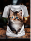 cheap T-shirts-Women&#039;s T Shirt Cat Casual Short Sleeve Round Neck Regular Tops Daily Print Gray Summer