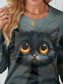 cheap Animals tee-Women&#039;s T Shirt Cat Casual Long Sleeve Crew Neck Regular Tops Daily Print Gray Spring Fall