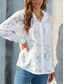 cheap Lace Tops-Women&#039;s White Elegant Lace Tops Eyelet Blouse Casual Solid Color Regular Tops Long Sleeve Shirt Collar Buttons Pocket Regular Fit Daily Romantic Petite Tops Summer Holiday Wear White Yellow Purple
