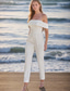 cheap Wedding Jumpsuits/Pantsuit-Crepe Wedding Jumpsuit Bustier Off Shoulder With Detachable Skirt Ankle Length Stretch Fabric Bridal Gowns With Solid Color