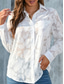 cheap Lace Tops-Women&#039;s White Elegant Lace Tops Eyelet Blouse Casual Solid Color Regular Tops Long Sleeve Shirt Collar Buttons Pocket Regular Fit Daily Romantic Petite Tops Summer Holiday Wear White Yellow Purple