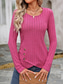 cheap Work Tops-Women&#039;s T Shirt Plain Fashion Modern Casual Long Sleeve Crew Neck Regular Tops Daily Weekend Buttons Fuchsia Brown Green Fall Winter
