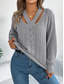 cheap Solid Colors-Women&#039;s Sweater Casual Soft Pure Color Ribbed V Neck Knitted Hole Long Sleeve Regular Tops Knit Outdoor Daily Weekend White Orange Fall Winter