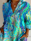 cheap Hawaiian Tops-Women&#039;s Hawaiian Shirts Flowy Tops Vintage Casual Graphic Geometric Long Tops Long Sleeve Shirt Collar Patchwork Buttons Print Form Fit Vacation Work Daily Light Blue Summer Holiday Clothes