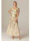 cheap Floor Length-Floral Lace A-Line Embroidered Dress Beach Wedding Formal Mother of the Bride Elegant Vintage V Neck Ankle Length Tulle Short Sleeve with Appliques Flower