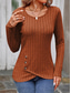 cheap Work Tops-Women&#039;s T Shirt Plain Fashion Modern Casual Long Sleeve Crew Neck Regular Tops Daily Weekend Buttons Fuchsia Brown Green Fall Winter