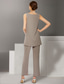 voordelige Vloerlengte-Jumpsuit  Pantalonpak 3 Delen Moeder van de bruid Jurk Strand Bruiloft Elegante Sieraad Hals Vloerlengte Chiffon Lange Mouw Wrap Inclusief met Kant Effen kleur