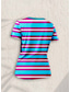 cheap Stripe&amp;Geometric tee-Women&#039;s T Shirt Striped Casual Short Sleeve Round Neck Regular Tops Daily Print Pink Blue Summer