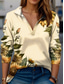 cheap Floral tee-Women&#039;s T Shirt Floral Modern Long Sleeve V Neck T Shirt Collar Regular Tops Work Print Black Pink Blue Green Beige Summer Spring Fall