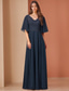 economico Lunghezza del pavimento-Abito A-Line Madre della Sposa Elegante Collo Gioiello Lunghezza Terra Chiffon Manica Mezza con Pizzo Colore Solido