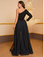 cheap Evening Dresses-Evening Jumpsuits With Detachable Train Elegant Glittering Formal Floor Length Long Sleeve One Shoulder Chiffon with Glitter 2024