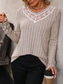 cheap Lace Tops-Women&#039;s Elegant Lace Tops Eyelet Blouse Casual Solid Color Regular Tops Long Sleeve V Neck Lace Patchwork Regular Fit Daily Romantic Petite Tops Summer Holiday Wear Gray Semi Formal Blouses