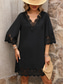 cheap Plain Dresses-Women&#039;s Black Dress Mini Dress Lace Patchwork Casual V Neck 3/4 Length Sleeve Black Color