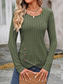 cheap Work Tops-Women&#039;s T Shirt Plain Fashion Modern Casual Long Sleeve Crew Neck Regular Tops Daily Weekend Buttons Fuchsia Brown Green Fall Winter