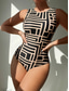 cheap One-piece swimsuits-Women&#039;s Swimsuits One Piece Monokini Swimsuit Backless Tummy Control High Waist Slim Vacation Beach Wear Geometric Round Neck Sleeveless Bathing Suits