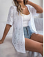 cheap Cardigans &amp; Outerwears-Women&#039;s Sweater Cardigan Casual Soft Pure Color Ribbed Open Front Knitted Hole Long Sleeve Long Tops Knit Outdoor Daily Weekend White Pink Summer