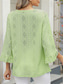 cheap Lace Tops-Women&#039;s Shirt Blouse Solid Color Basic Casual 3/4 Length Sleeve V Neck Regular Tops Daily Eyelet Pink Blue Green Spring Fall