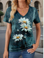 cheap Graphic shop tee-Women&#039;s T Shirt Floral Stylish Casual Short Sleeve V Neck Regular Tops Daily Print Blue Summer