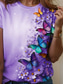 cheap Animals tee-Women's T Shirt Print Butterfly Casual Short Sleeve Round Neck Regular Tops Daily Purple Summer