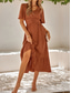 cheap Cocktail Dress-Women&#039;s Midi Dress Casual Dress Swing Dress A Line Dress Stylish Basic Casual Vacation Daily Regular Fit Plain Short Sleeve V Neck Light Green Red Summer Spring
