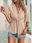 cheap Women&#039;s Work Tops-Women&#039;s Shirt Blouse Solid Color Stylish Casual Half Sleeve V Neck Regular Tops Daily Tie Front Khaki Summer Spring