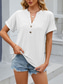 cheap Plain tee-Women&#039;s T Shirt Plain Casual Short Sleeve Notched Neck Regular Tops Daily Weekend Buttons White Pink Purple Green Summer